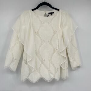 Massimo Dutti Women's Ivory White Lace Overlay Blouse Size 2